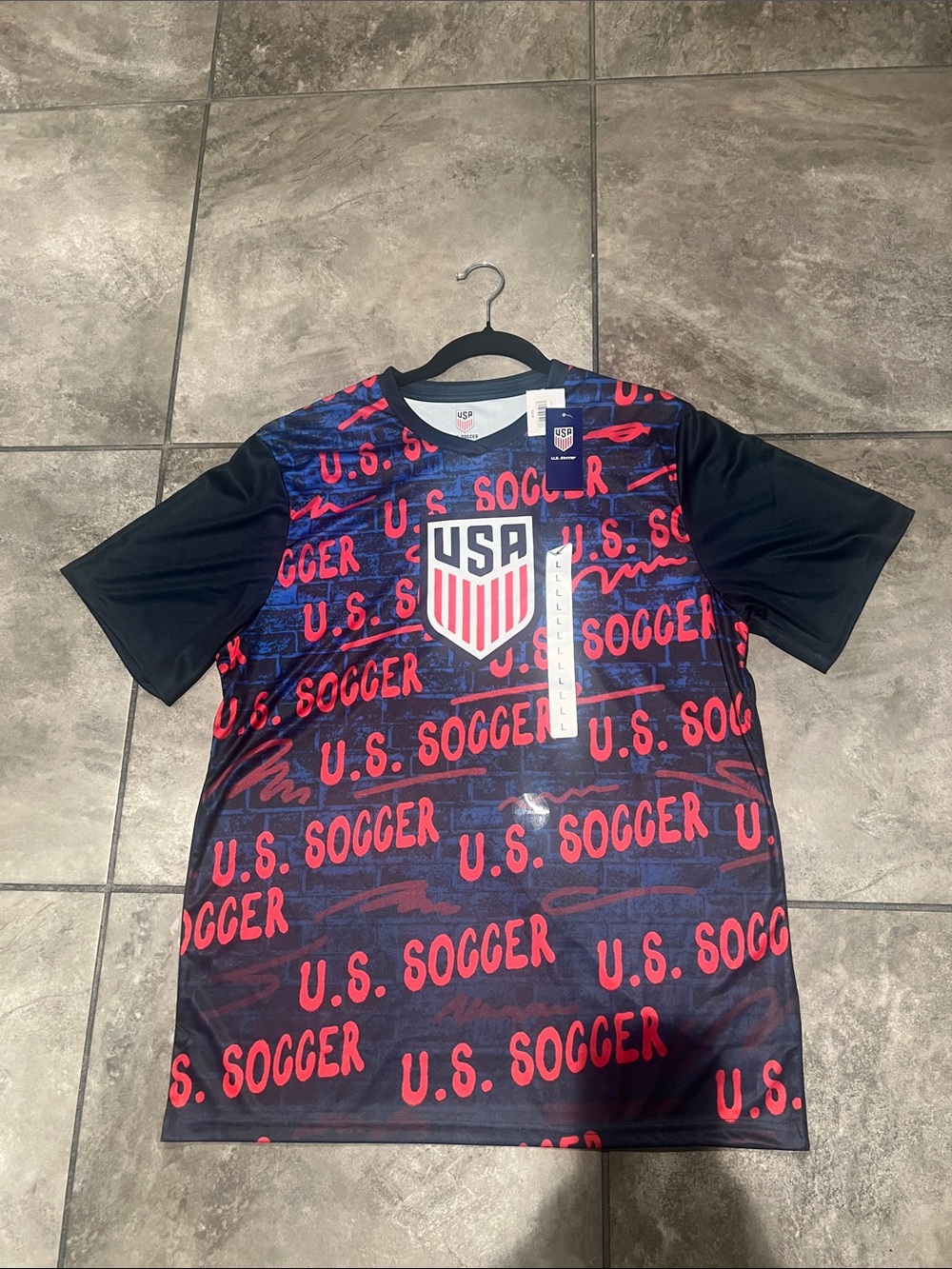 Short Sleeve Performance Tee - Navy with Red Accents
